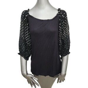 Banjanan Black Polka Dot and Solid Blouse Top Small